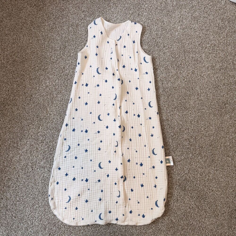 Tado Muslin XL Baby Sleep Sack White Blue Moon Stars Organic Cotton
